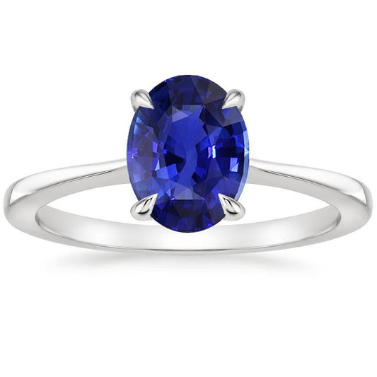 Solitärring Oval Blauer Saphir 3.50 Karat Konischer Schaft Weißgold - harrychadent.de