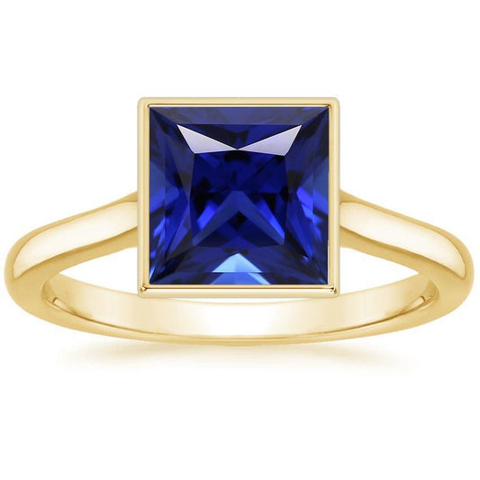 Solitärring Prinzessin Lünette Set Blauer Saphir 5 Karat Gelbgold - harrychadent.de