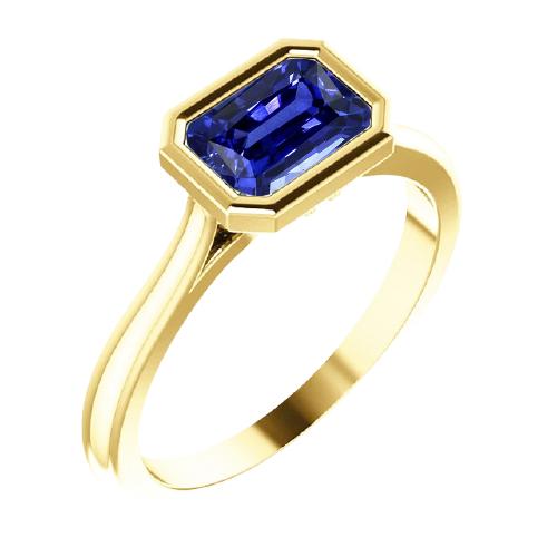 Solitärring Radiant Blue Saphir Lünette Set 1,50 Karat Gold 14K - harrychadent.de