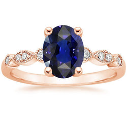 Solitärring Vintage-Stil & Aus der Erde Abgebauter Natürlicher Diamantakzente Blauer Saphir 4 Karat