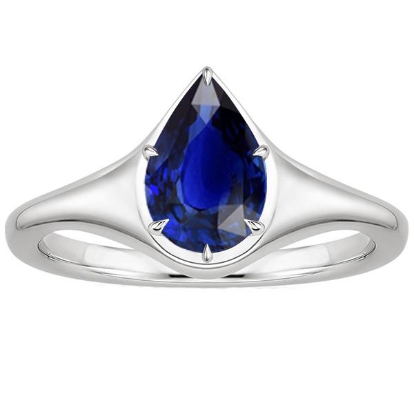 Solitärring Weißgold 14K Birnenblauer Saphir 3,50 Karat - harrychadent.de