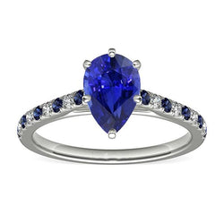 Solitärring im Birnenschliff mit blauem Saphir und Aus der Erde Abgebauter Natürlicher Diamantakzenten 2,50 Karat