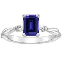 Solitärring mit Akzenten Blauer Saphir & Aus der Erde Abgebauter Natürlicher Diamant 3,50 Karat