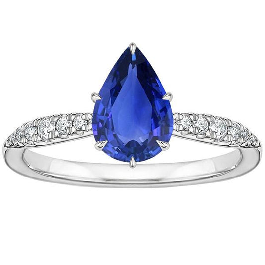 Solitärring mit Akzenten Blauer Saphir im Birnenschliff & Diamanten 5 Karat - harrychadent.de