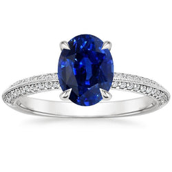 Solitärring mit Akzenten Ovaler blauer Saphir & Aus der Erde Abgebauter Natürlicher Diamanten 4,50 Karat