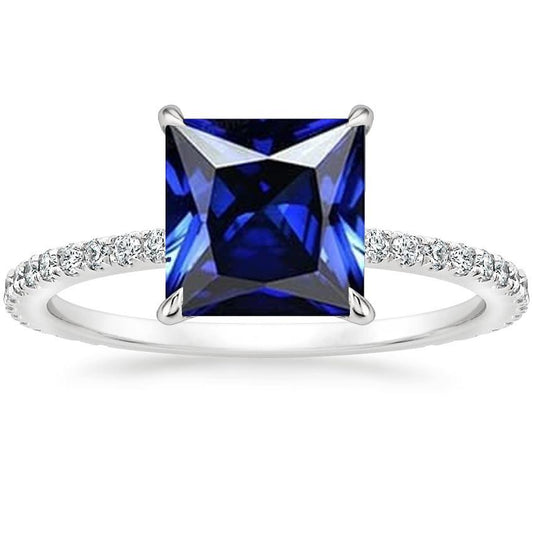 Solitärring mit Akzenten Princess Cut Ceylon Saphir Neu 6 Karat - harrychadent.de