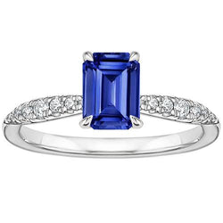 Solitärring mit Akzenten Smaragdblauer Saphir & Aus der Erde Abgebauter Natürlicher Diamant 4 Karat