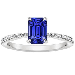 Solitärring mit Akzenten Smaragdblauer Saphir & Aus der Erde Abgebauter Natürlicher Diamant 4 Karat