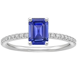 Solitärring mit Akzenten Smaragdblauer Saphir & Aus der Erde Abgebauter Natürlicher Diamanten 4 Karat