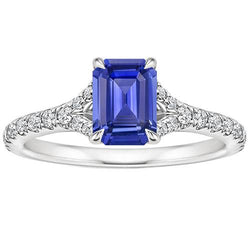 Solitärring mit Akzenten srilankischer Saphir & Aus der Erde Abgebauter Natürlicher Diamant 4 Karat