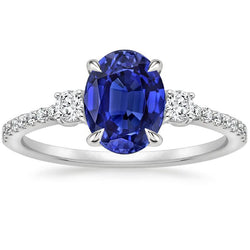 Solitärring mit blauem Saphir und runden Aus der Erde Abgebauter Natürlicher Diamantakzenten 3.50 Karat