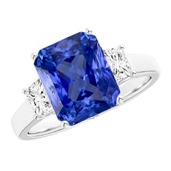 Sparkling Radiant Diamant 3 Stone Ring Sri Lanka Saphir 3,50 Karat