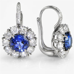 Sri Lanka Blauer Saphir Aus der Erde Abgebauter Natürlicher Diamant Creolen 5 Karat Weißgold 14K