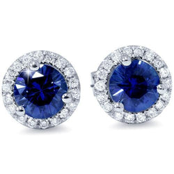 Sri Lanka Blauer Saphir Diamant Ohrstecker Goldschmuck 5 Karat