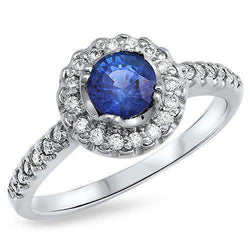 Sri Lanka Blauer Saphir-Aus der Erde Abgebauter Natürlicher Diamant-Ring Weißgold 1.60 Ct