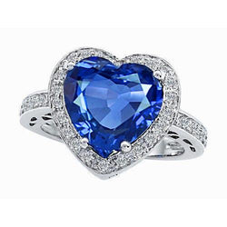 Sri Lanka Blauer Saphir Aus der Erde Abgebauter Natürlicher Diamantring Weißgold 4.5 Ct