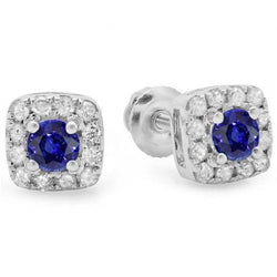 Sri Lanka Blauer Saphir Halo Aus der Erde Abgebauter Natürlicher Diamant Ohrstecker 4.40 Karat WG 14K