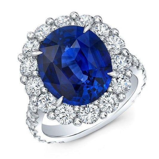 Sri Lanka Blauer Saphir Halo Diamantring 4,50 Karat Weißgold 14K - harrychadent.de