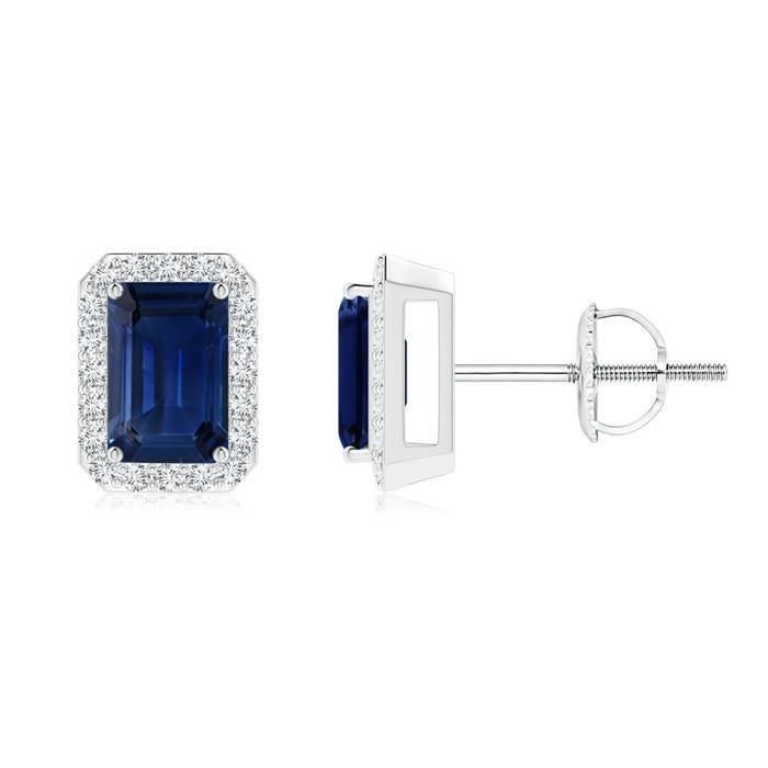 Sri Lanka Blauer Saphir Smaragdschliff Diamanten 3,20 ct Ohrstecker - harrychadent.de