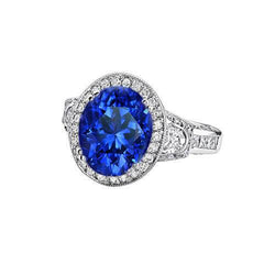 Sri Lanka Blue Sapphire Diamants Ring 5,33 Karat Weißgold 14K Neu