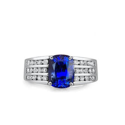 Sri Lanka Kissen Saphir mit Aus der Erde Abgebauter Natürlicher Diamanten Ring 3.50 Kt Gold Weiß 14K