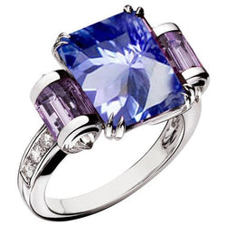 Sri Lanka Saphir Amethyst und Diamanten 8 Karat Ring 14K Schmuck