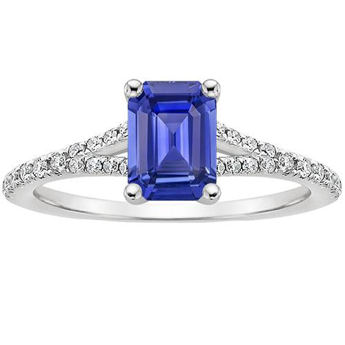 Sri Lanka Saphir & Diamant 4 Karat Smaragd Solitär Ring mit Akzenten - harrychadent.de