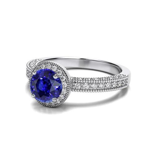 Sri Lanka Saphir Aus der Erde Abgebauter Natürlicher Diamant Ring Weißgold 3.05 Karat Vintage Style