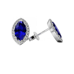 Sri Lanka Saphir & Halo Aus der Erde Abgebauter Natürlicher Diamant Ohrstecker 4,50 Karat WG 14K