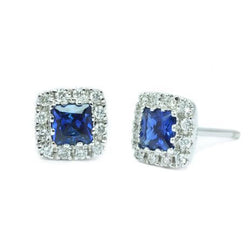 Sri Lanka Saphir Halo Aus der Erde Abgebauter Natürlicher Diamant Stud Gold Ohrring Schmuck 2.60 Ct