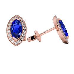 Sri Lanka Saphir Ohrstecker 4 Karat Halo Aus der Erde Abgebauter Natürlicher Diamanten Roségold 14K