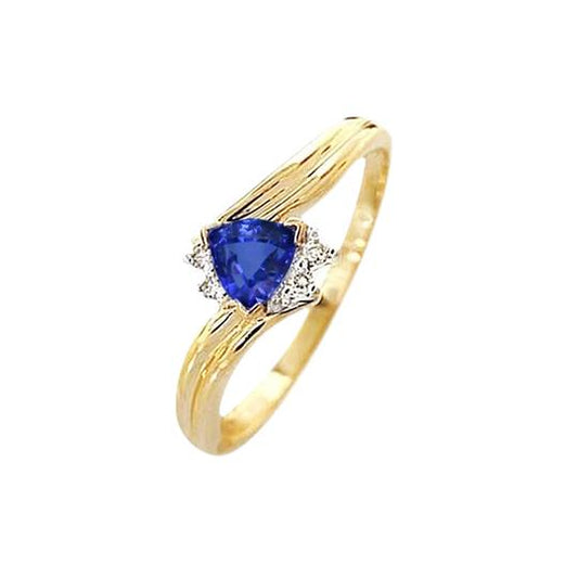 Sri Lanka Saphir Trillion & Aus der Erde Abgebauter Natürlicher Diamant 3.95 Karat Ring Gelbgold 14K