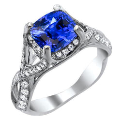Sri Lanka Saphir mit Aus der Erde Abgebauter Natürlicher Diamant 4,50 ct Ehering Weißgold 14K