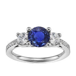 Srilanka Saphir Aus der Erde Abgebauter Natürlicher Diamant Rundschliff Ring 3,50 Karat Weißgold 14K