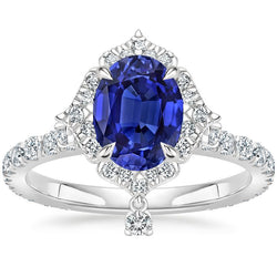 Srilanka Saphir Halo Brillantschliff Aus der Erde Abgebauter Natürlicher Diamantring 6 Karat Pyramidenstil
