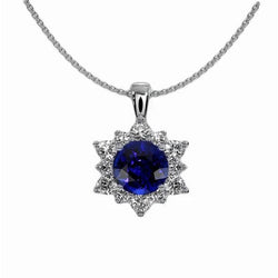Sternförmiger Anhänger mit rundem Anhänger aus Ceylon-Saphir und Aus der Erde Abgebauter Natürlicher Diamanten, 2,50 Karat