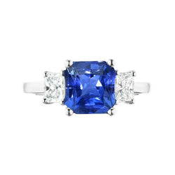 Strahlender Diamant & Blauer Saphir Ring 3 Stein Edelstein Schmuck 2 Karat