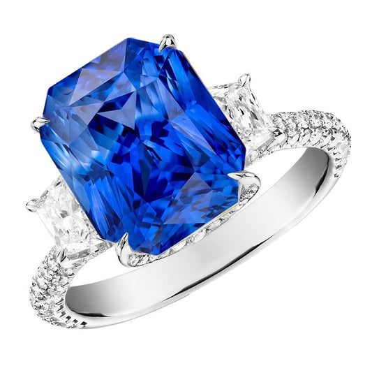 Strahlender Diamant-Ceylon-Saphir-Ring 7,50 Karat 3-Stein-Zinken-Stil - harrychadent.de