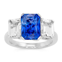 Strahlender Aus der Erde Abgebauter Natürlicher Diamantschmuck 3 Karat Drei Stein Blauer Saphir Ring