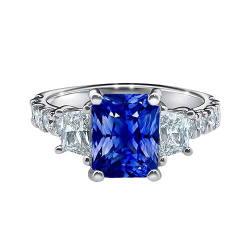 Strahlender Edelstein Saphir Ring Trapez & Runde Diamanten 3,50 Karat - harrychadent.de