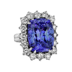 Tansanit Kissen und runde Aus der Erde Abgebauter Natürlicher Diamanten 6,50 Karat Halo Ring Edelstein