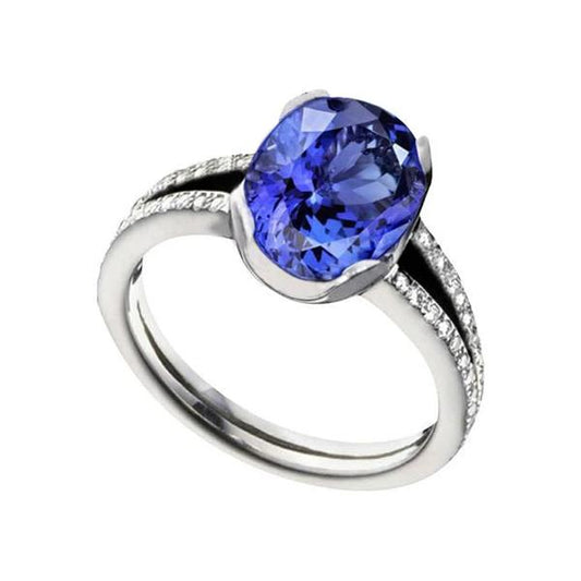 Tansanit Ovaler und runder Diamanten 3,75 Karat Edelstein Ring Schmuck