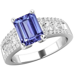 Tansanit mit Aus der Erde Abgebauter Natürlicher Diamanten 15,50 Karat Ehering Gold Weiß 14K Neu