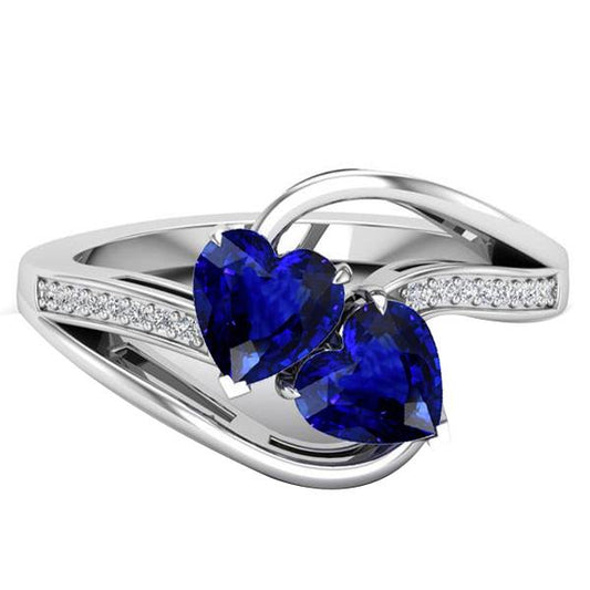 Toi et Moi 2 Steinherz Blauer Saphir Runder Diamantring 3.50 Karat - harrychadent.de