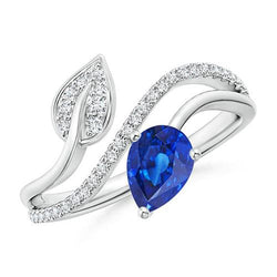 Toi et Moi Diamant Damenring Birne Blauer Saphir 4 Karat Blatt Stil