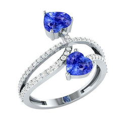 Toi et Moi Aus der Erde Abgebauter Natürlicher Diamant Herz Blauer Saphir Ring Twisted Shank 3.50 Karat