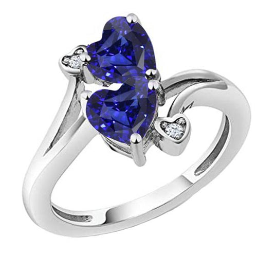 Toi et Moi Diamant-Jubiläums-Blaues Herz-Saphir-Ring 3,25 Karat - harrychadent.de