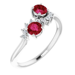 Toi et Moi Aus der Erde Abgebauter Natürlicher Diamant Rubin Ring 1.18 Karat Damen Weißgold 14K Schmuck