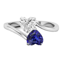 Toi et Moi Herz Blauer Saphir & Aus der Erde Abgebauter Natürlicher Diamant Ring 3 Karat 2 Steine Schmuck