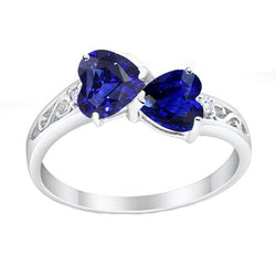 Toi et Moi Herz Ceylon Saphir Aus der Erde Abgebauter Natürlicher Diamant Ring Filigran 2.25 Karat